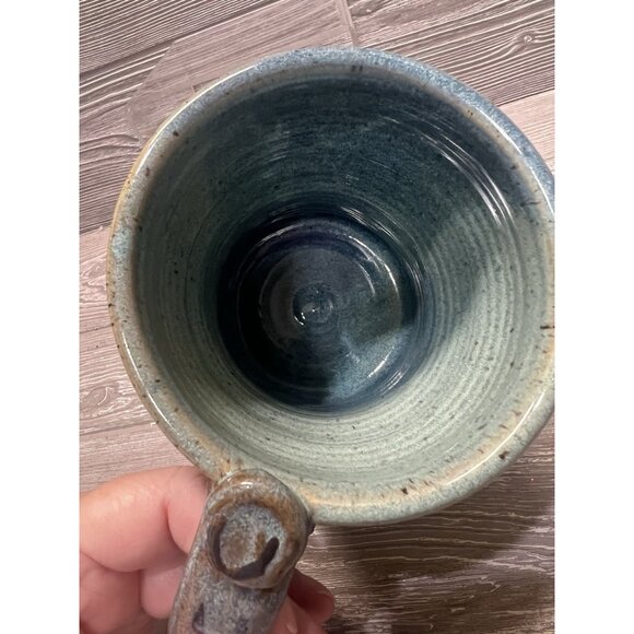 Pottery Clay Glazed Handmade Large Mug Cup Blue Animal Tracks 5” Unique - Picture 5 of 9